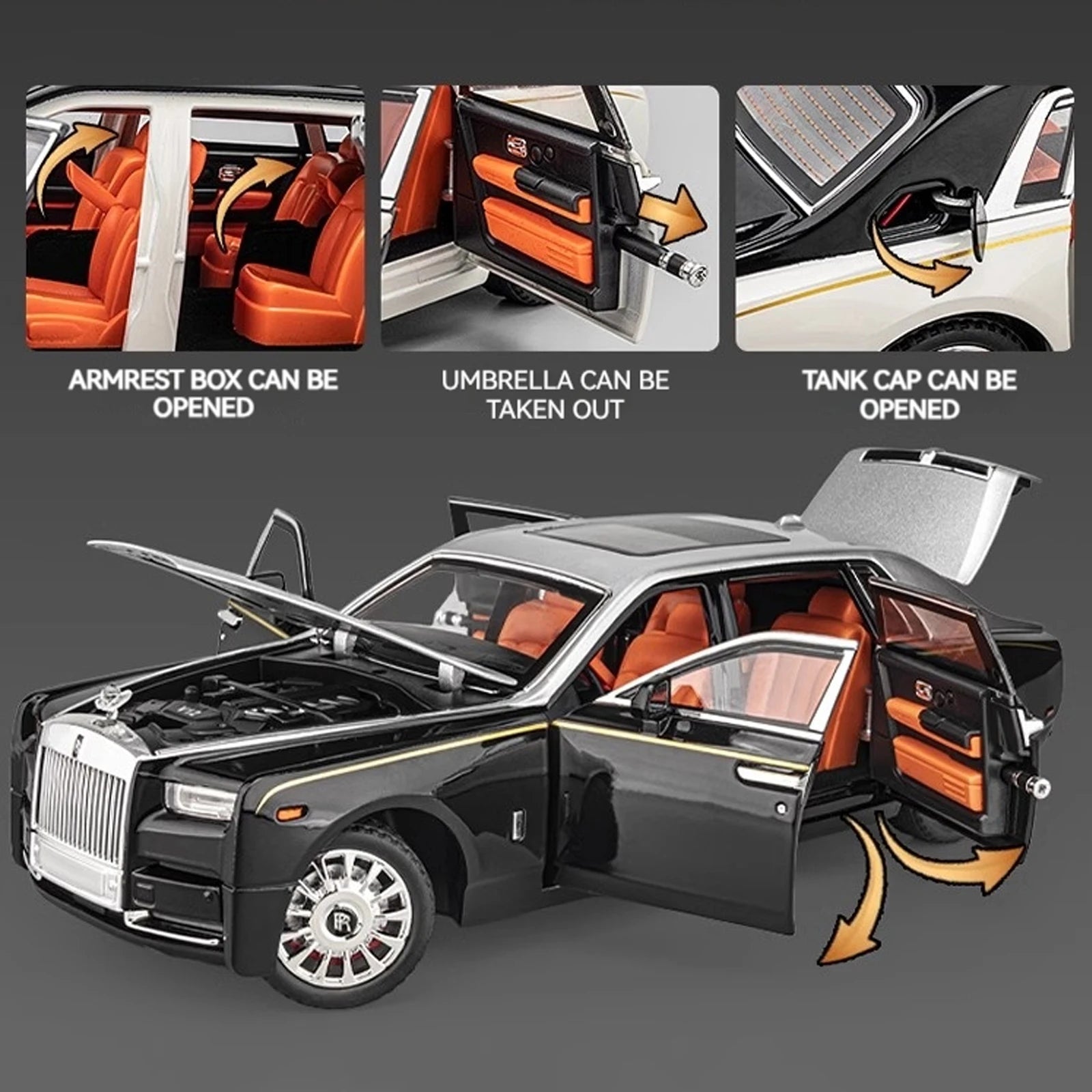 1:18 Rolls-Royce Phantom Collectible Diecast Car – Realistic Details, Lights & Sound