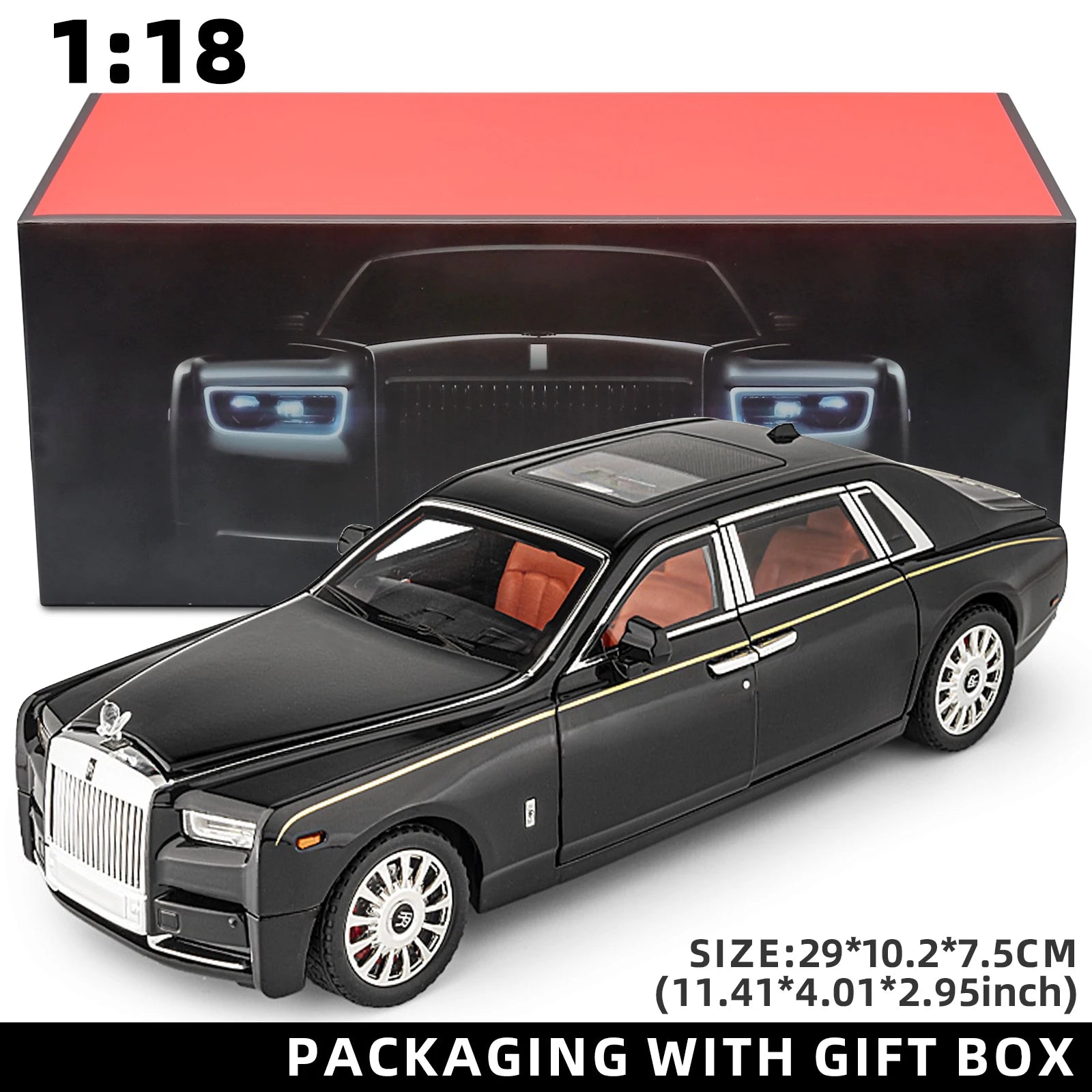 1:18 Rolls-Royce Phantom Collectible Diecast Car – Realistic Details, Lights & Sound
