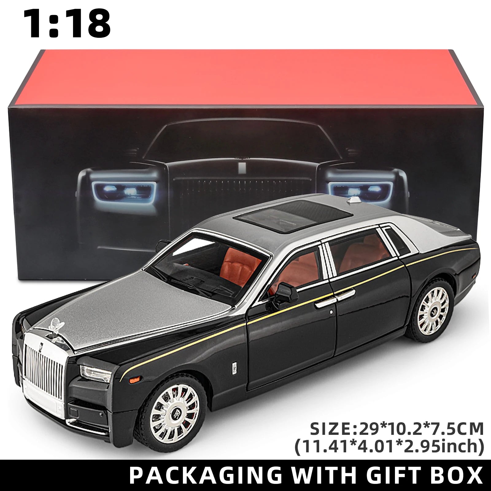 1:18 Rolls-Royce Phantom Collectible Diecast Car – Realistic Details, Lights & Sound
