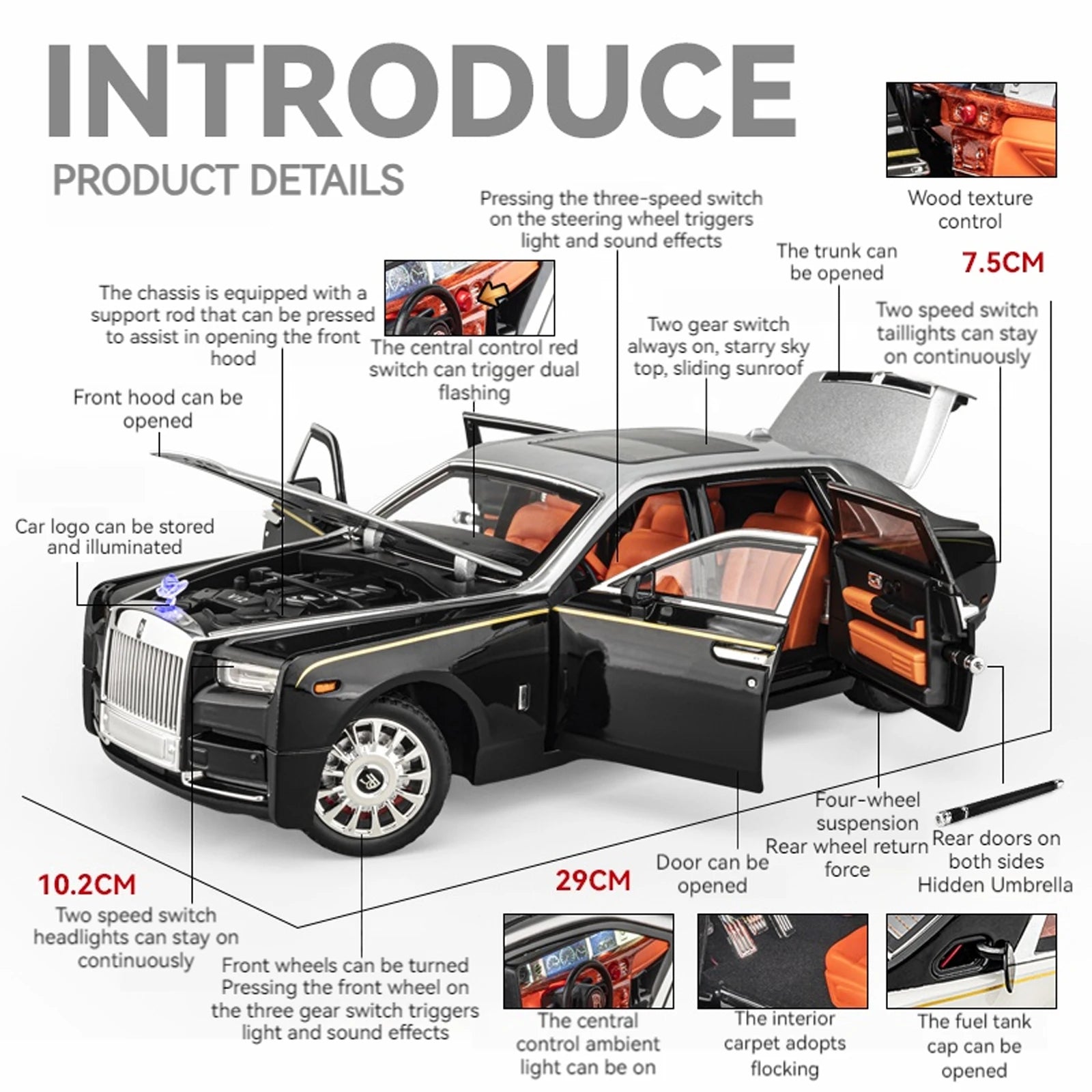 1:18 Rolls-Royce Phantom Collectible Diecast Car – Realistic Details, Lights & Sound
