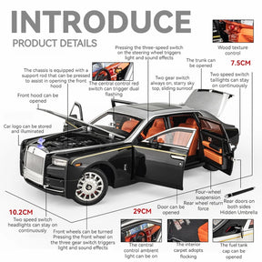 1:18 Rolls-Royce Phantom Collectible Diecast Car – Realistic Details, Lights & Sound